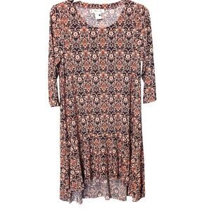 PAISLEY VINE 3/4 SLV RND NECK ANKLE LGTH TENT/TRAPEZE DRESS, WOMEN, M, ORAG NAVY